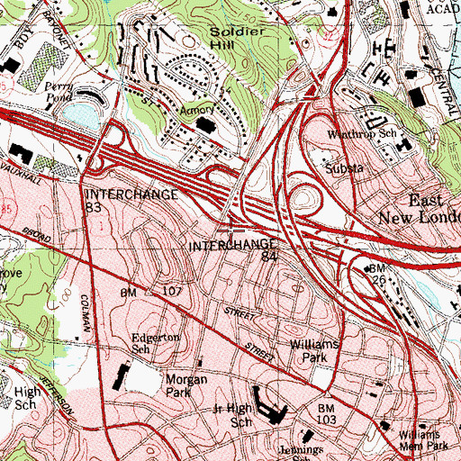 Topographic Map of Interchange 84, CT