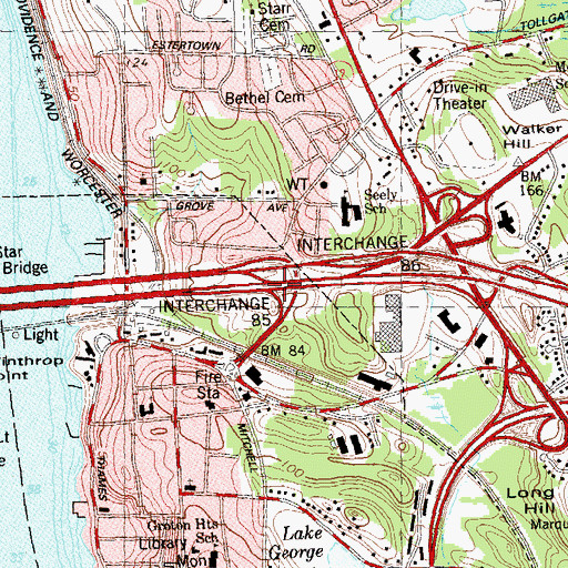 Topographic Map of Interchange 85, CT
