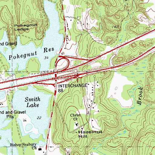 Topographic Map of Interchange 88, CT