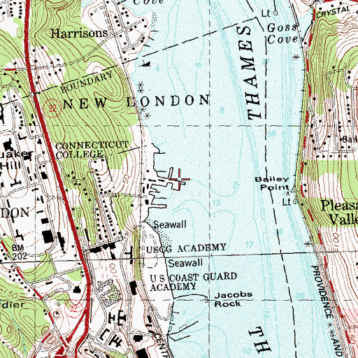 Topographic Map of Jacobs Rock Sailing and Semanship Center, CT