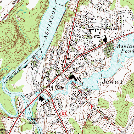 Topographic Map of Jewett City Baptist Church, CT