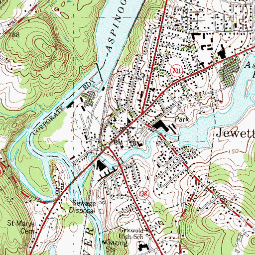 Topographic Map of Jewett City Post Office, CT