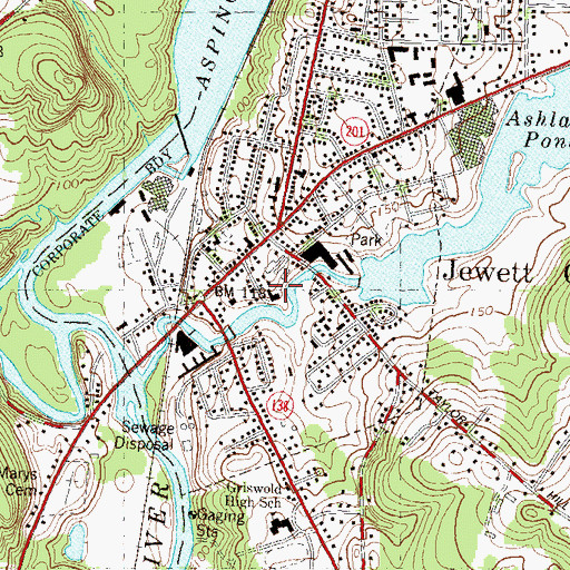 Topographic Map of Jewett City Town Hall, CT