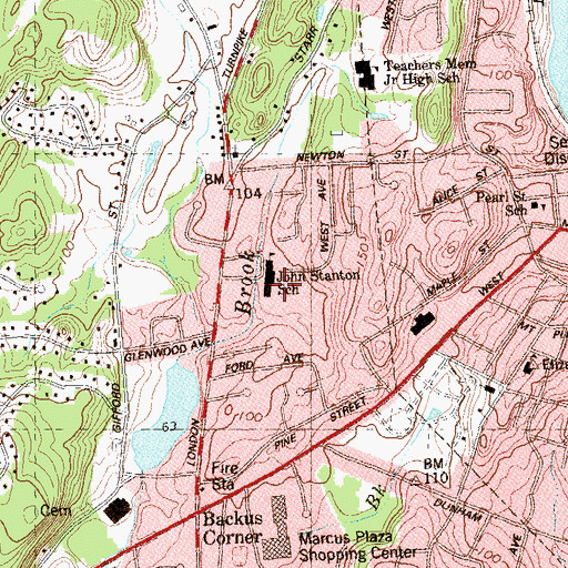 Topographic Map of John B Stanton School, CT