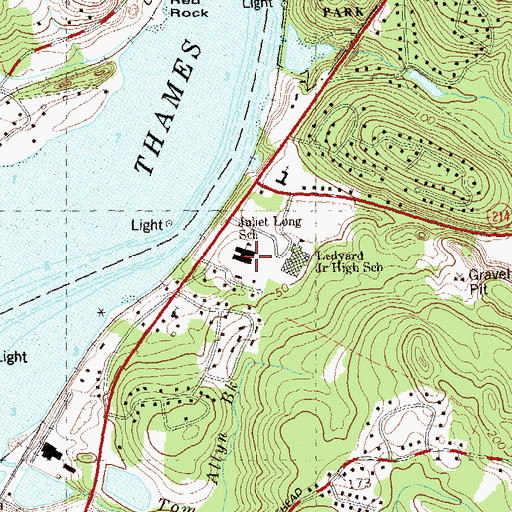 Topographic Map of Juliet W Long School, CT