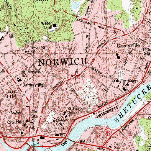 Topographic Map of Kings Chapel, CT