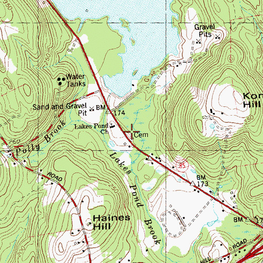 Topographic Map of Lakes Pond Cemetery, CT