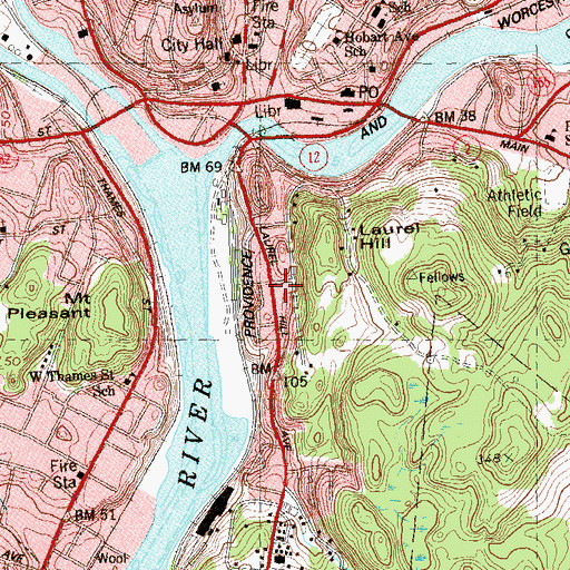 Topographic Map of Laurel Hill Historic District, CT