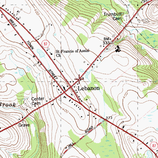 Topographic Map of Lebanon Post Office, CT