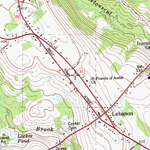 Topographic Map of Lebanon Town Common, CT