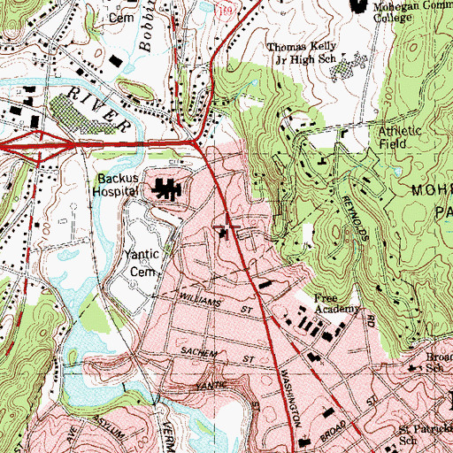 Topographic Map of Lee Memorial United Methodist Church, CT