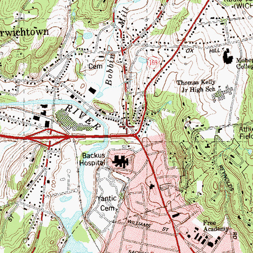 Topographic Map of Leffingwell House Library, CT