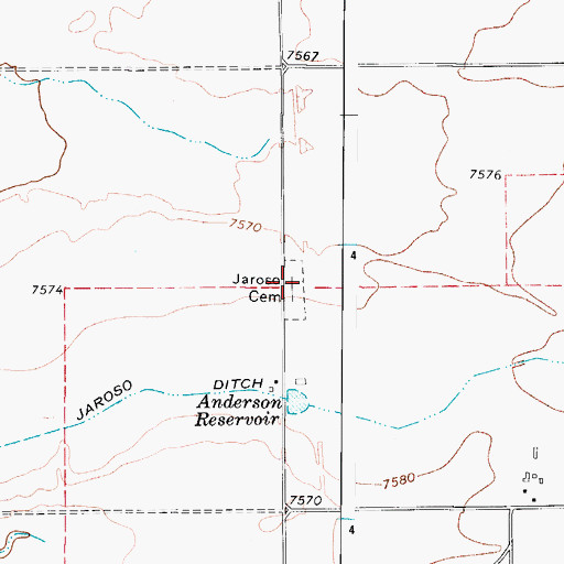 Topographic Map of Jaroso Cemetery, CO