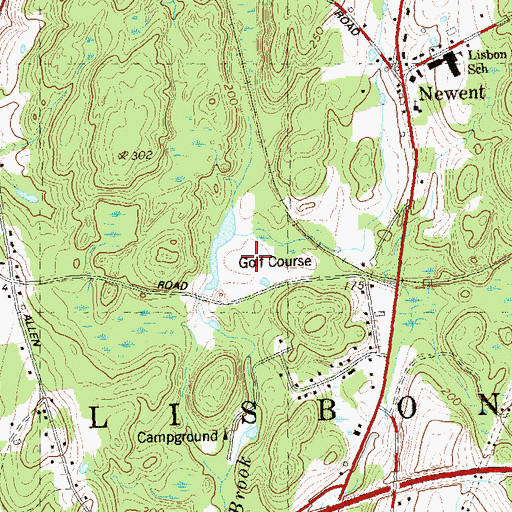 Topographic Map of Lisbon Country Club, CT