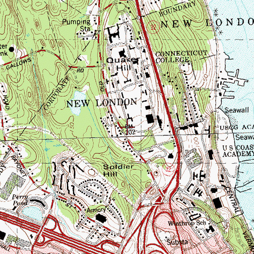 Topographic Map of Lyman Allyn Museum of Art, CT