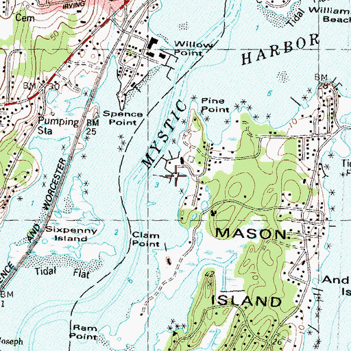 Topographic Map of Mason Island Marina, CT