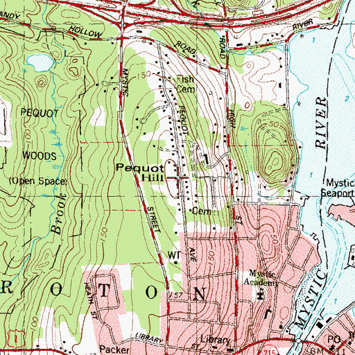 Topographic Map of Mason Monument, CT
