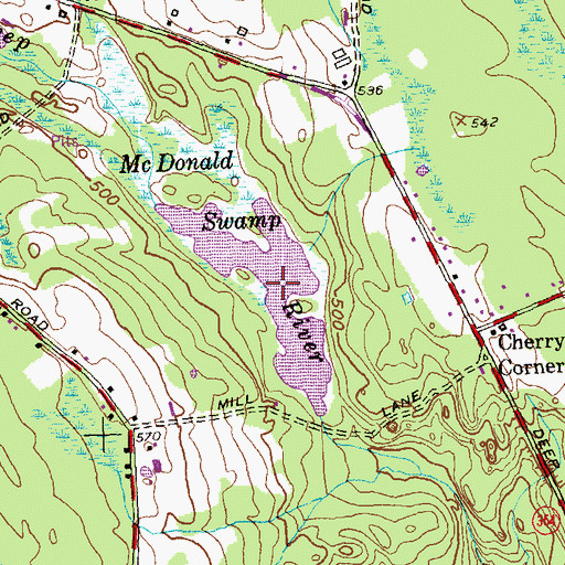 Topographic Map of McDonald Pond, CT