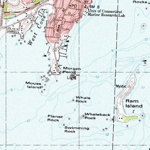 Topographic Map of Morgan Point Lighthouse, CT