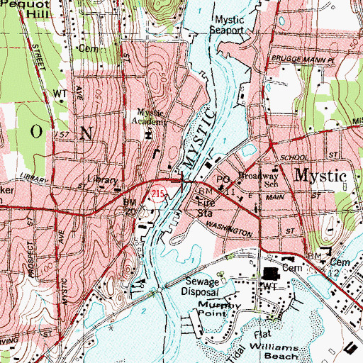 Topographic Map of Mystic Art Gallery, CT