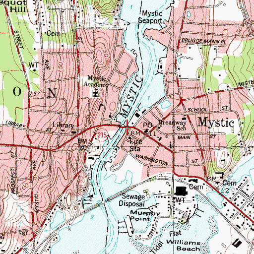 Topographic Map of Mystic Bascule Bridge, CT