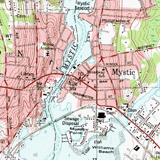 Topographic Map of Mystic Bridge Historic District, CT