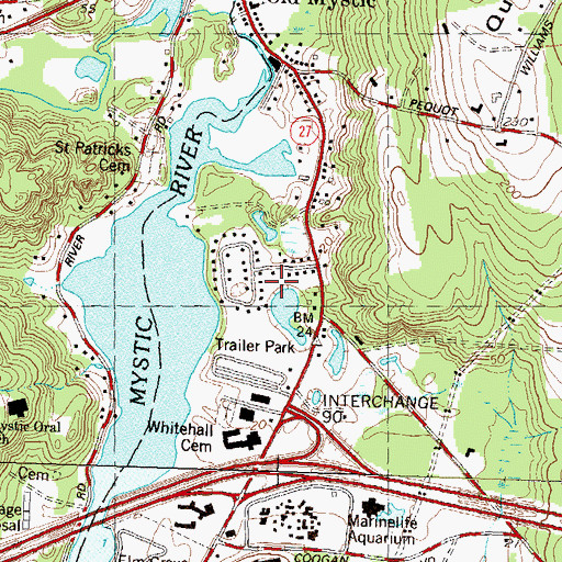 Topographic Map of Mystic Carousel and Fun Center, CT