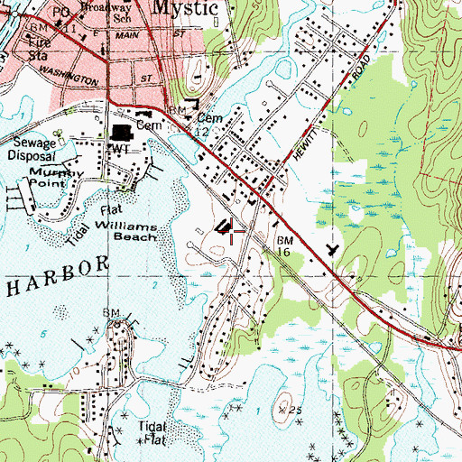 Topographic Map of Mystic Community Center, CT
