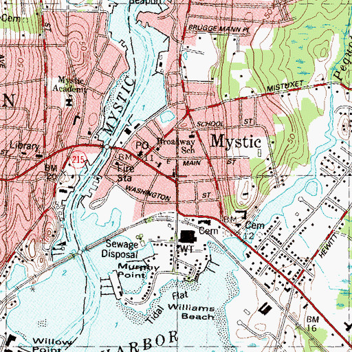 Topographic Map of Mystic Congregational Church, CT