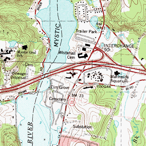 Topographic Map of Mystic Factory Outlet I Shopping Center, CT
