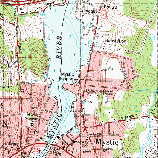 Topographic Map of Mystic Seaport Marine Museum, CT