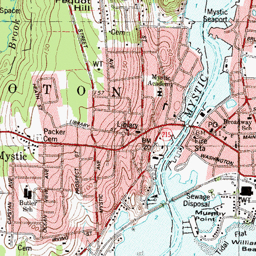 Topographic Map of Mystic-Noank Library, CT