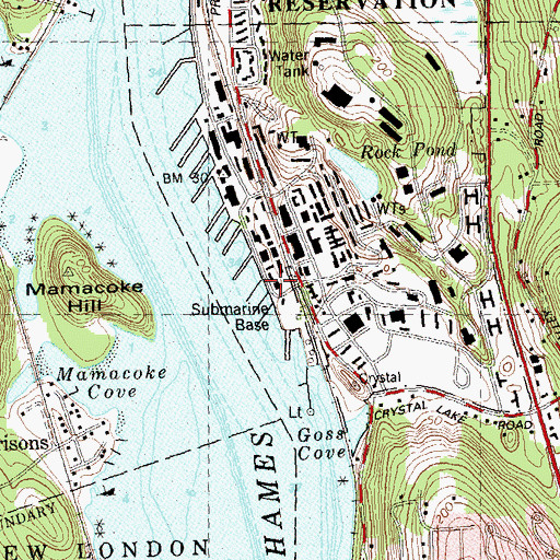 Topographic Map of Naval Undersea Warfare Center-Detachment Technical Library, CT