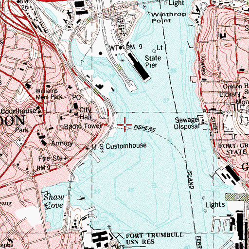 Topographic Map of New London City Pier, CT