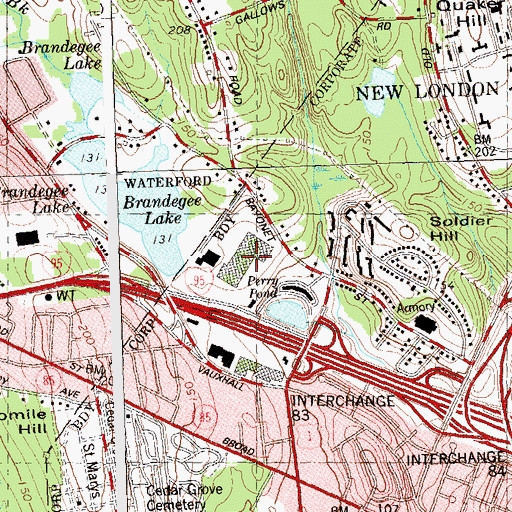 Topographic Map of New London Mall Shopping Center, CT