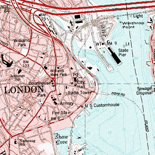 Topographic Map of New London Post Office, CT