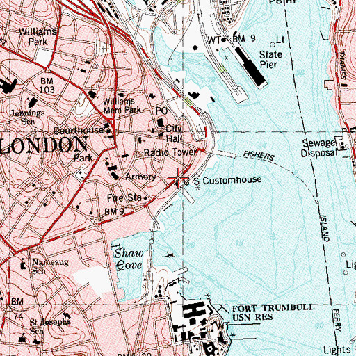 Topographic Map of New London United States Custom House, CT