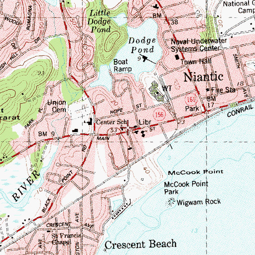 Topographic Map of Niantic Baptist Church, CT