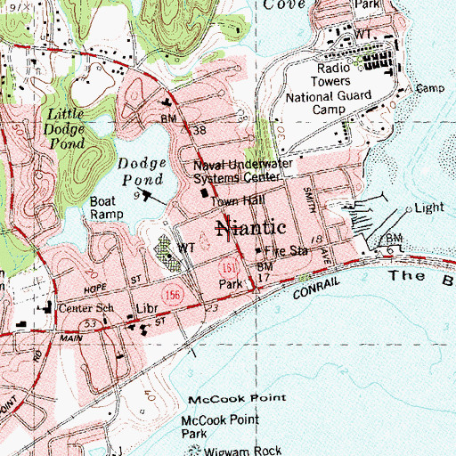 Topographic Map of Niantic Post Office, CT