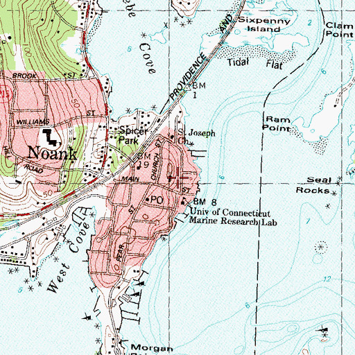 Topographic Map of Noank Baptist Church, CT