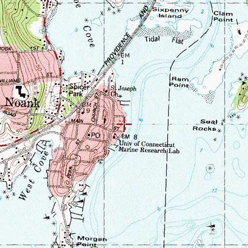 Topographic Map of Noank Historical Society Building, CT
