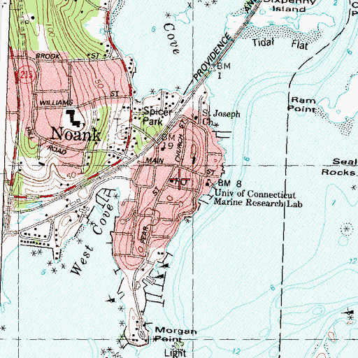 Topographic Map of Noank Post Office, CT