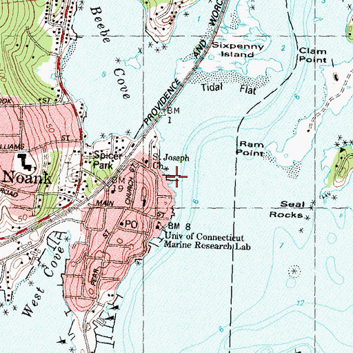 Topographic Map of Noank Village Boatyard, CT