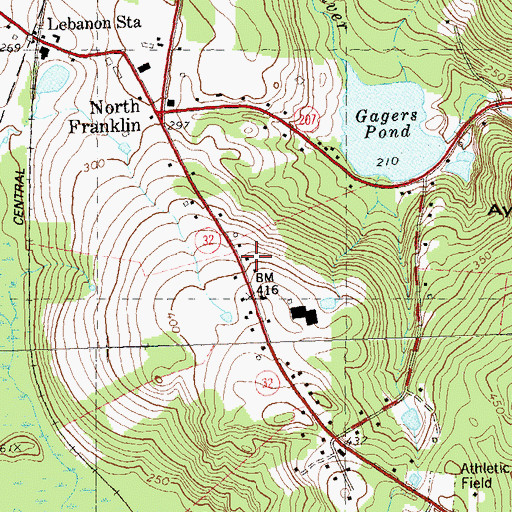 Topographic Map of North Franklin Post Office, CT