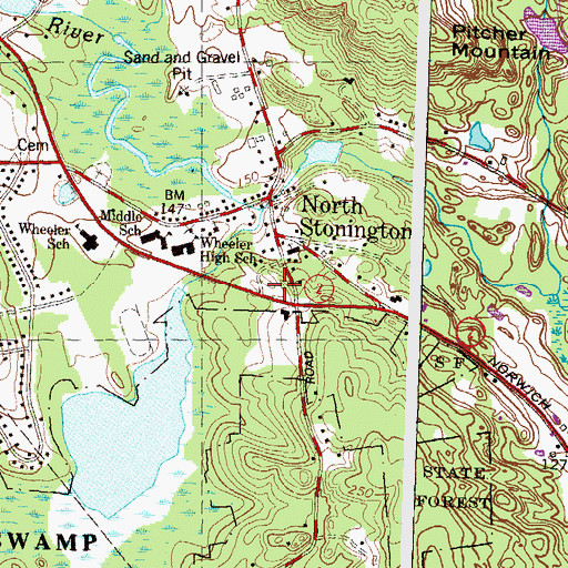 Topographic Map of North Stonington Town Recreation Area, CT