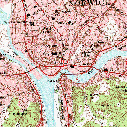 Topographic Map of Norwich Arts Council Gallery, CT