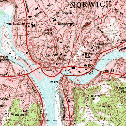 Topographic Map of Norwich Chamber of Commerce, CT
