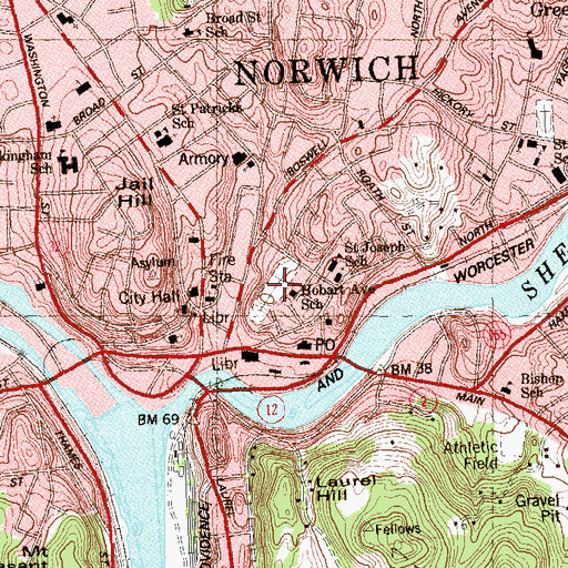 Topographic Map of Norwich City Cemetery, CT