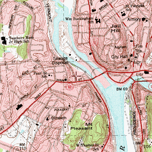 Topographic Map of Norwich Fire Department Headquarters, CT