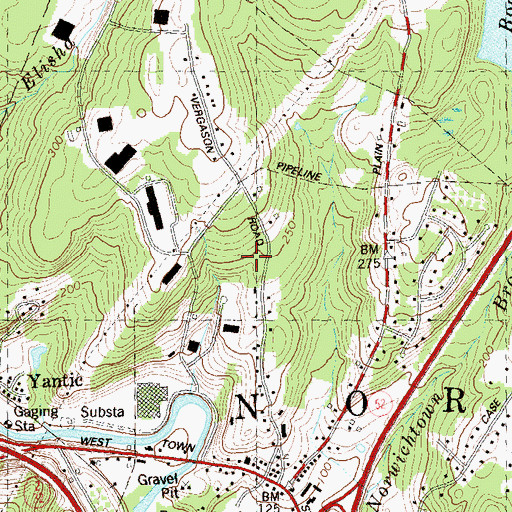 Topographic Map of Norwich Industrial Park, CT